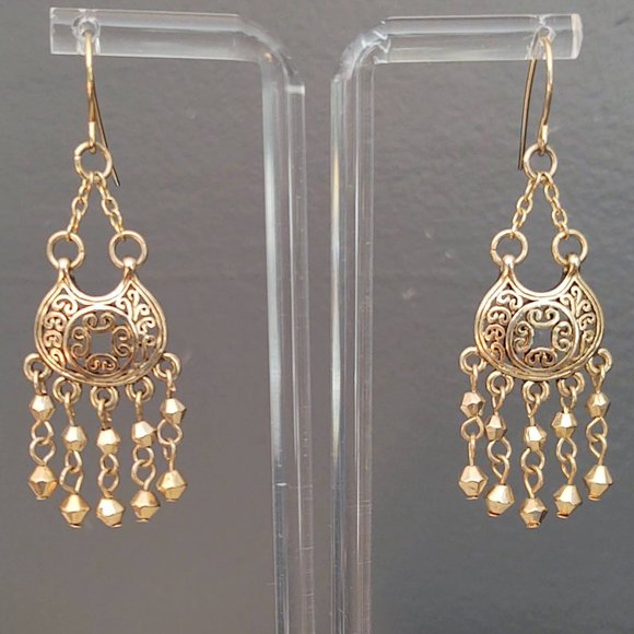 Jewelry - Gold scroll earrings with dangles